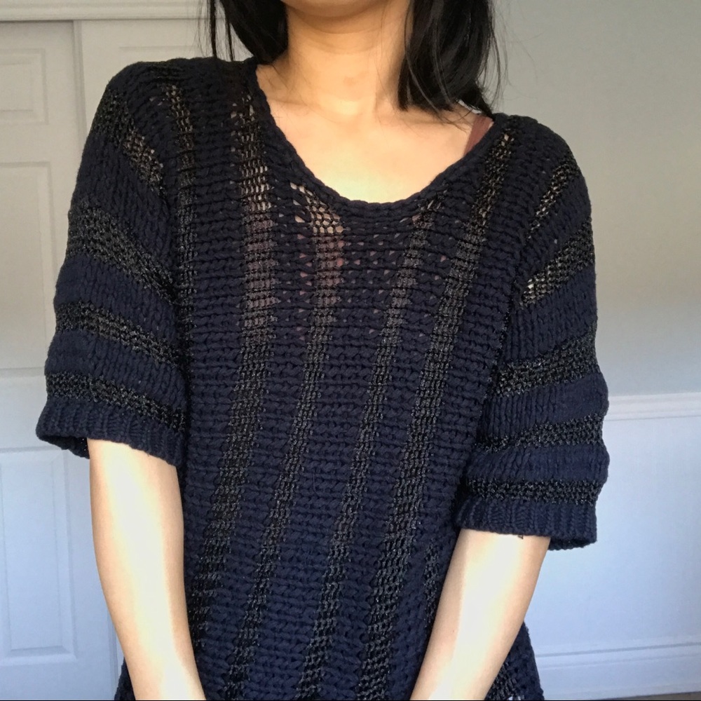 Eryn Brinié Navy/Black Chunky Knit Tunic Sweater